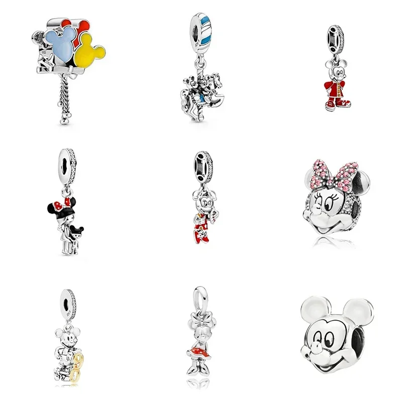 New Disney Loose Beaded Charms for Women Mickey Minnie Bracelet Bangle Pendant Pandora Anime Jewelry Girl Kids Birthday Gifts