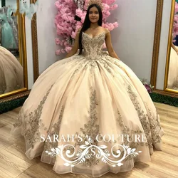 Angelsbridep Elegant Champagne Ball Gown Quinceanera Dresses Handmade Appliques Evening Party Dress Woman Vestidos De Festa