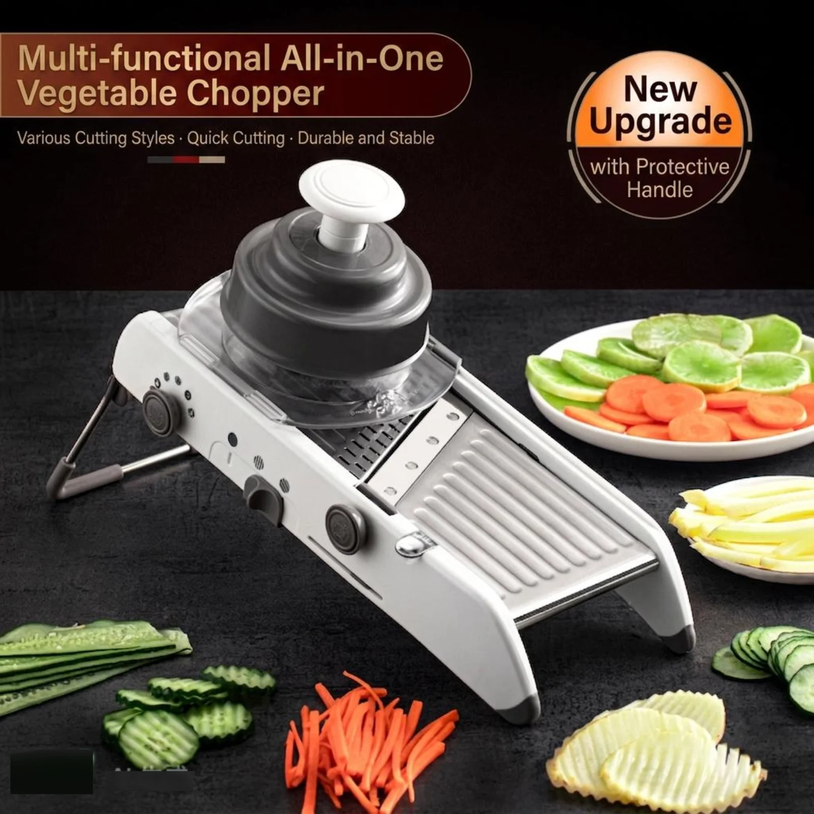 

Multifunctional Vegetable Chopper, 20+ Cuts Stainless Steel Slicer Dicer Spiralizer with Adjustable Thickness Protective Handle
