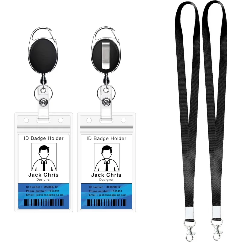 

Retractable badge reel,With claw buckle and clip,Used for ID card holder(2 An ID card box 2 Retractable reel 2 A black lanyard)