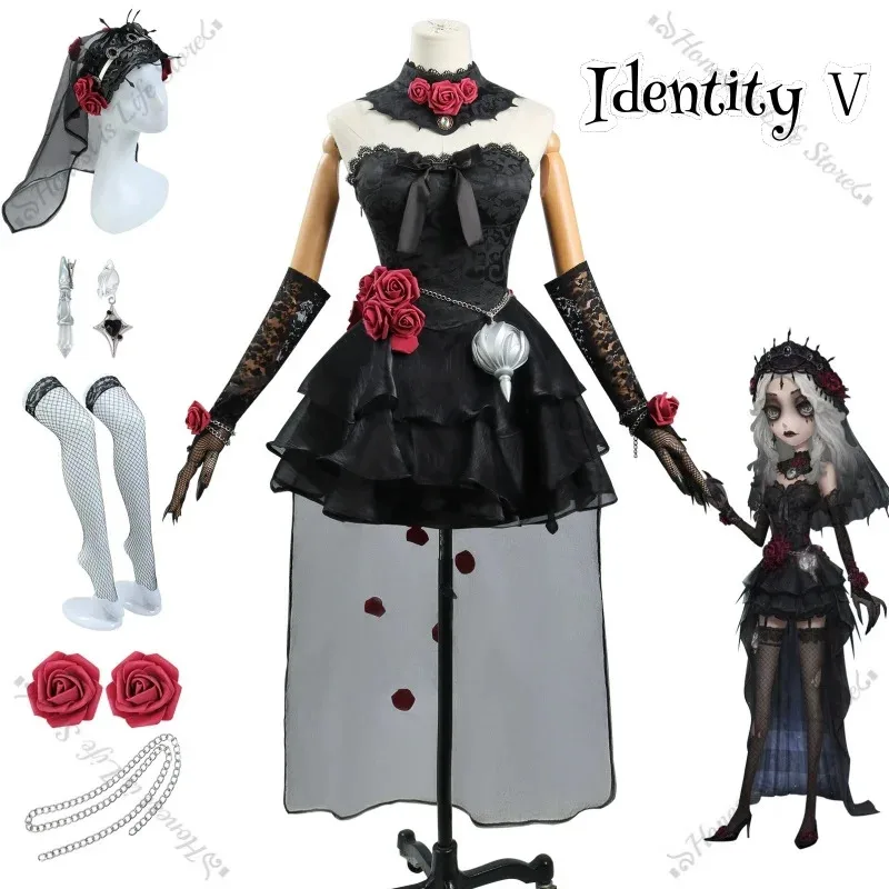 Identity V Psycholog Everlasting Night Ada Mesmer Kostium Czarna elegancka sukienka wysokiej jakości zestaw akcesoriów C4;v'5,f;6.j;8'