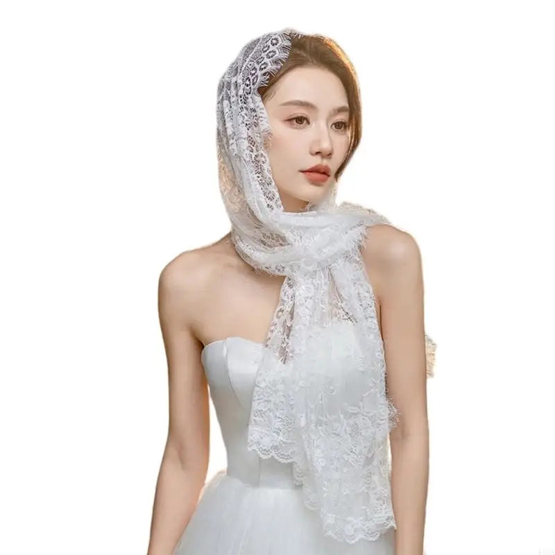 E56A Unique Lace Wedding Veils LuxurIious Tulle Cathedral Bridal Veils Sexy LadyVeil for Catholic Chapels Confirmation