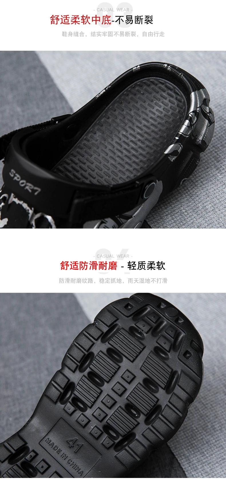Bedruckte Clogs für Herren, Sommer-Outdoor-Schuhe, Rutschfeste Doppelfunktions-Sandalen mit Dicker Sohle, Herren-Strand-Zehensteg-Slipper – Detail 5