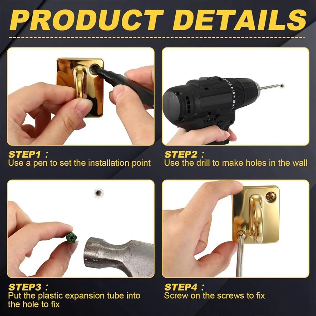 Reliable- 2 Pcs Gold Large Loop Wall Plate Metal Post Queue Line Barrier Hanging Circle Hook Rope Safety Barriers for Movie