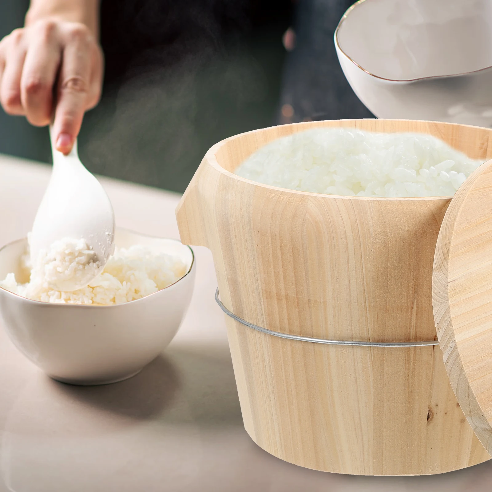

Rice Steamed Bucket Wooden Steamer Smooth Surface Fast Cooking Traditional Design Kitchen Supply Household Tool Wooden Barrel