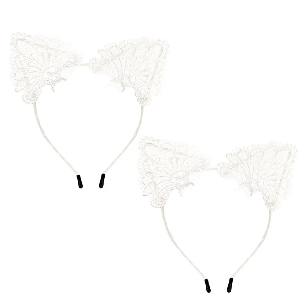 

2pcs Cute Cat Ears Hair Band Lace Metal Cloth Headwear For Party Costume Event Halloween Christmas Daily Wearing Women Girls