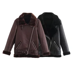 PB&ZA2024 autumn new women's clothing fashionable temperament fur integrated warm and thick double-sided jacket