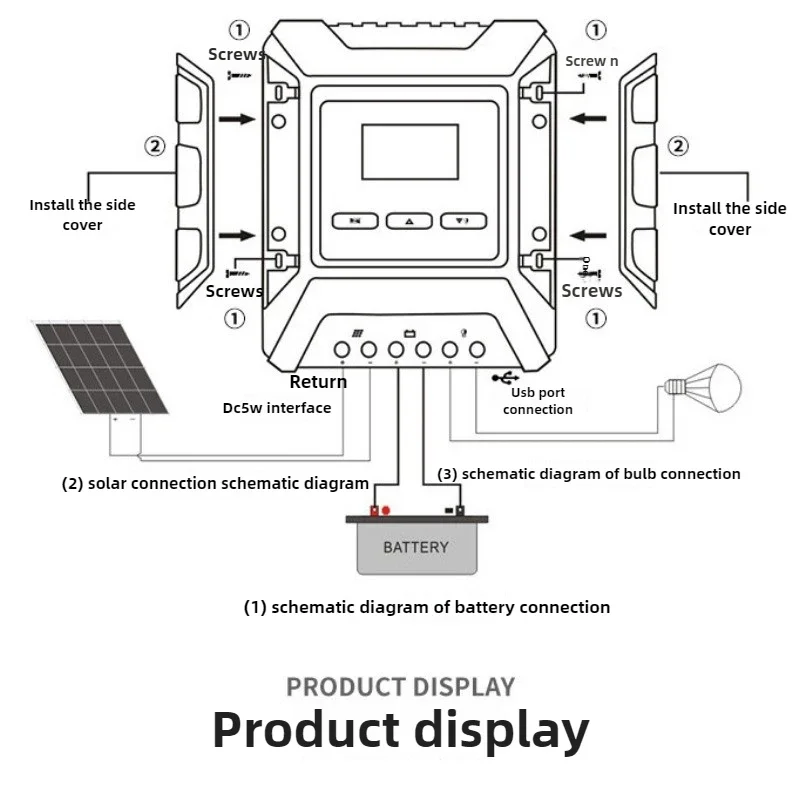 MPPT Solar Controller 240W/480W/960W Photovoltaic Glass Panel Flexible Panel 12V/24V/48V Automatic Identification with USB Port