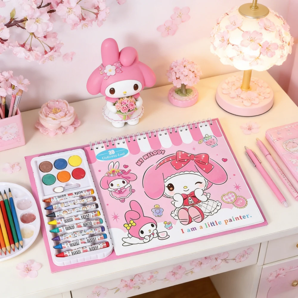 

Детская книжка-раскраска и альбом для рисования Sanrio: Волшебные карандаши для раннего развития в детском саду. Подарок к школе с Куроми и Мелоди.