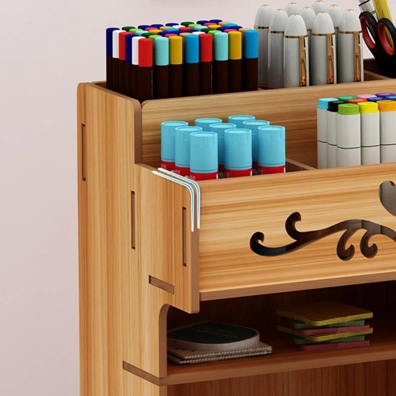 Wooden Pen Holder with Drawer Multifunctional Desktop Stationary Pencil Box Rack best sale