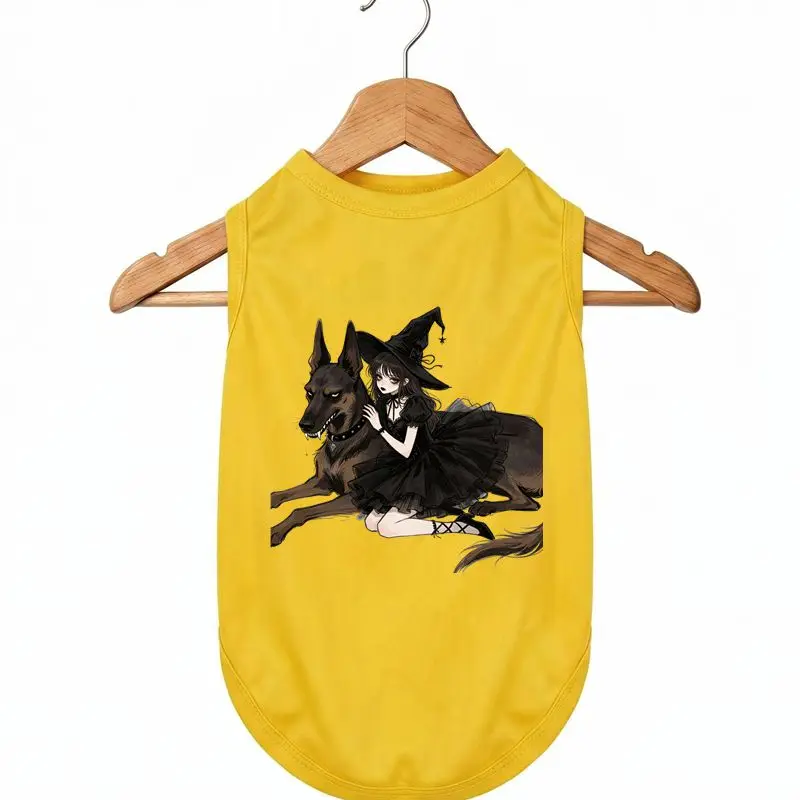 

Anime Dog Summer Vest, Breathable Quick Dry, Girl and Wolf Print, Pet Clothes