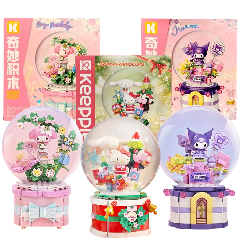 Original Keeppley Sanrio Building Block DIY Kuromi HelloKitty my melody Music Box Action Figure Anime  Collection Kids Toys Gift