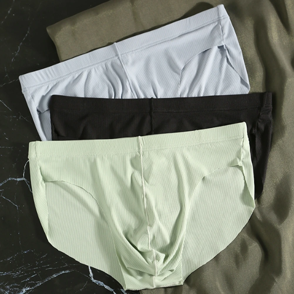 

Ultra Thin Briefs Men Low Rise Seamless Underwear Briefs with Striped Pattern Ultra Thin Elastic Soft Fabric Panties