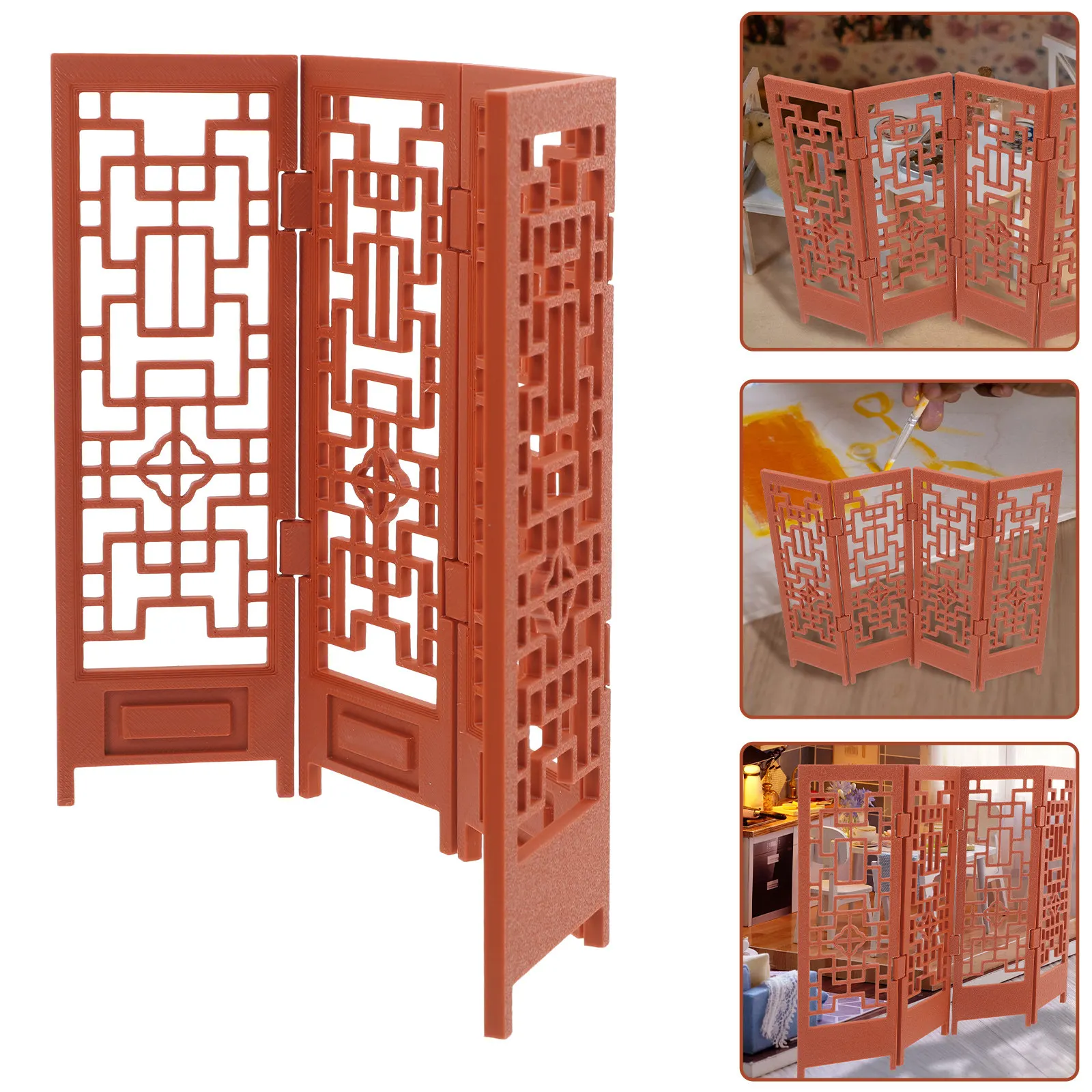 

Mini Folding Screen Panel Chinese Style Miniature Vintage Decorative Divider for Dollhouse Furniture Folding Screen Tabletop