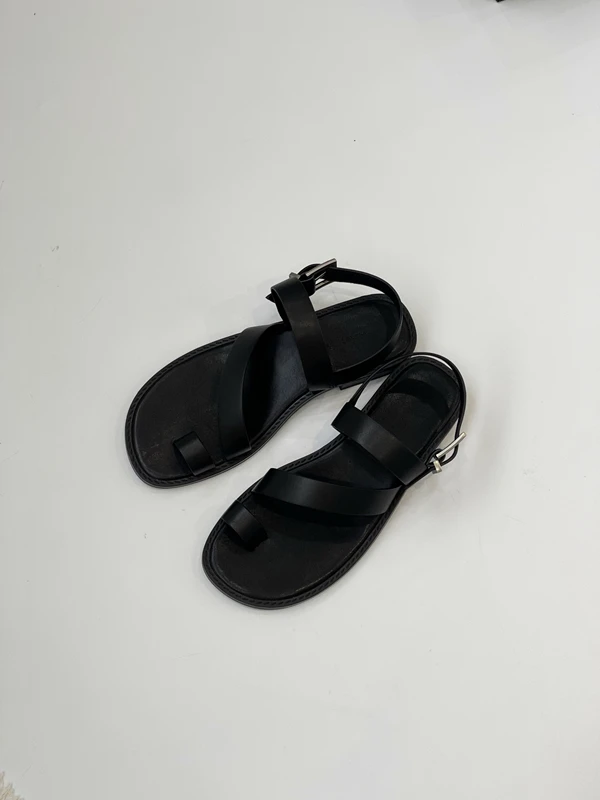 Withered Sandals Shoes Roman Clip Toe Sandals Minimalist Lazy Oil Wax Cowhide Flat Shoes Women Summer