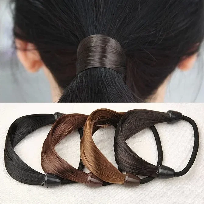 Rubber Band Made of Hair Simulation Wig Head Rope Fashion Wig Hair Rings Straight Hair Tie Ponytail High Elastic HairRope