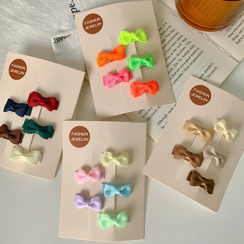 

4 комплекта, мини-заколки для волос с маленькой лентой и бантом для маленьких девочек, цвета макарон, детские ленты для волос, бант, заколки, аксессуары для волос для младенцев