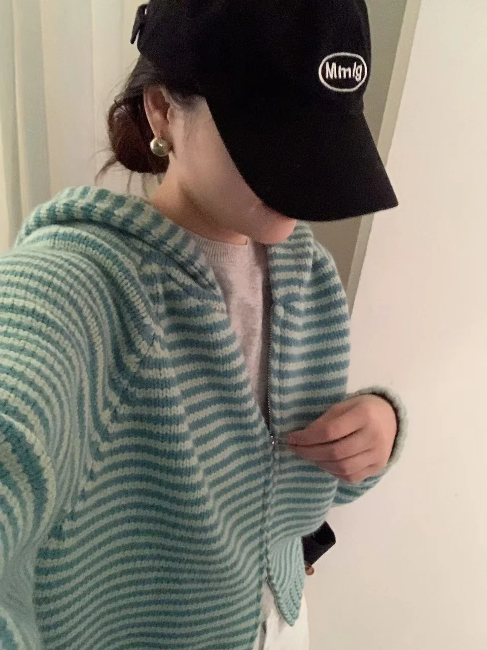 

Retro Korean Sle Color Blo Striped Hooded Knitted Open Cardigan Women's Autumn Winter Loose Versatile Sweater Jaet Trendy