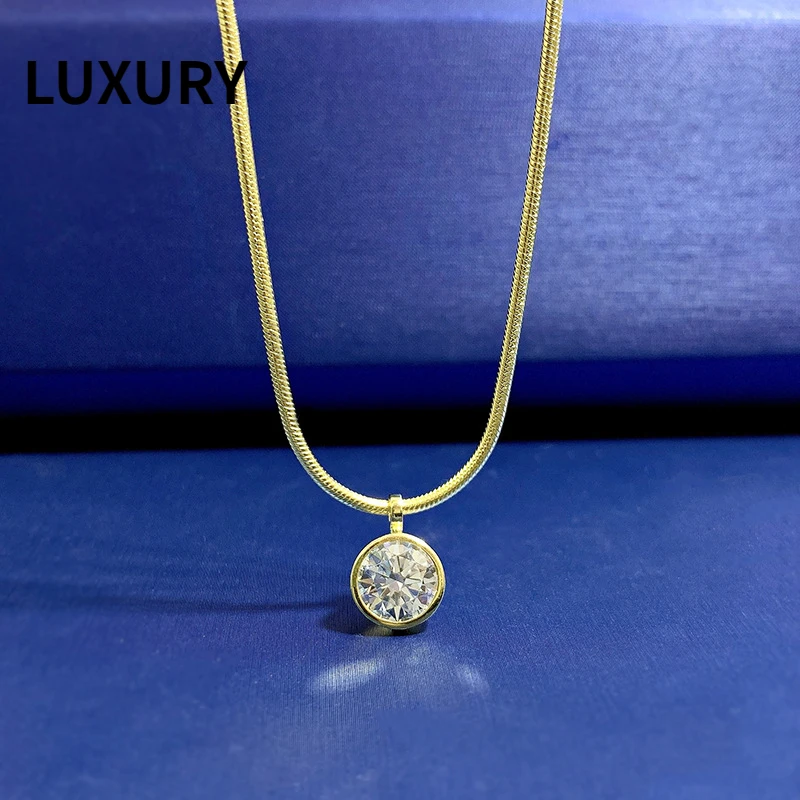 

Luxury S925 Sterling Silver 8mm White High Carbon Diamond 8mm Round Pendant Necklace For Women Sparkling Fine Jewelry Gift 42cm