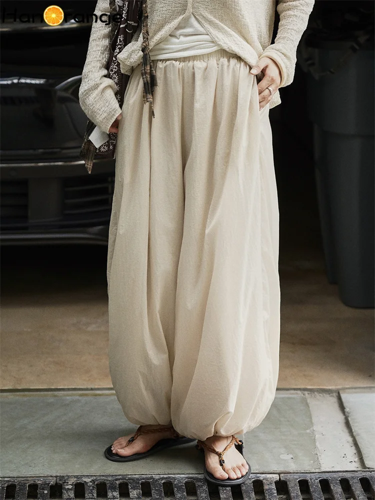 

HanOrange 2025 Early Autumn Chiffon Silhouette Balloon Pants Women Soft Comfortable Trousers White/Apricot