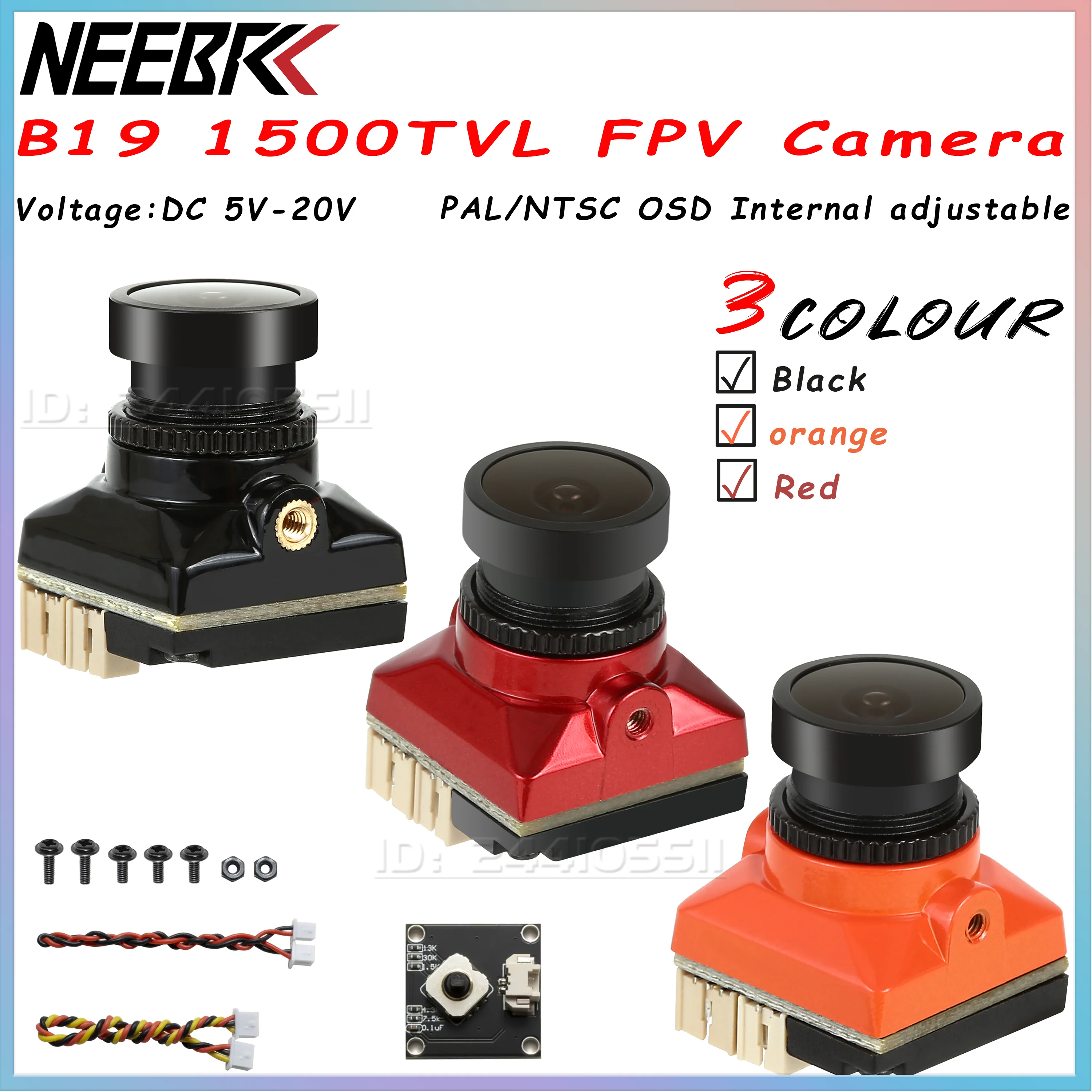 NEEBRC B19 1500TVL FPV Camera D-WDR 5-20V PAL/NTSC OSD Internal adjustable 3DNR for RC Racing Drone Airplane Quadcopter DIY Part