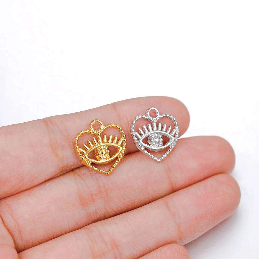 2Pcs Stainless Steel Hollow Heart Love Eye Pendant Charms DIY Necklace Bracelet Jewelry Findings view 6