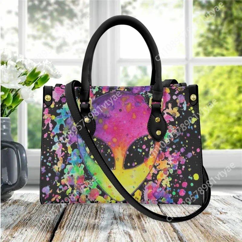 

Colorful Alien Design Fashion Top-handle Tote Shoulder Bags Woman Luxury Leather Ladies Cross Body Bags Bolsa Mujer Women Bags