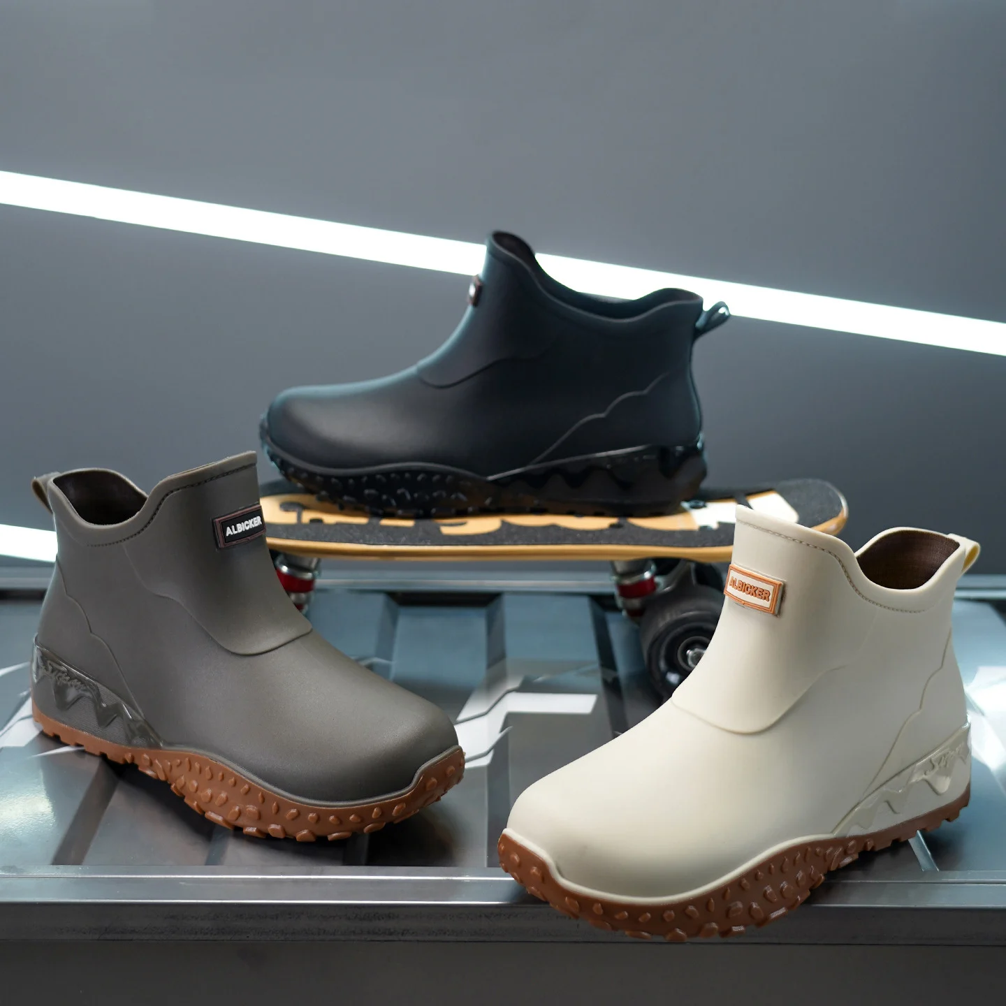 Trendy Men's Rain Boots with Oxford Soles Rubber Shoes Spring and Autumn Outdoor Short Tube Men's Lightweight Anti Slip Shoes