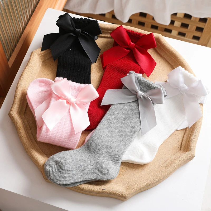 Baby Girl Accessories Infant Socks Spring Autumn New Big Bow Cotton Socks Kids Children Knee High Stocking Toddler Boy Clothes