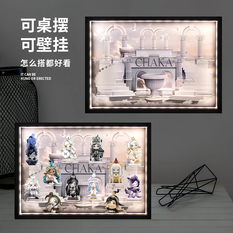 CHAKA Candle Whisper Series Blind Box Display Box Holz Acryl LED Vitrine Figuren 48×8,8×34 cm 13 voreingestellte Fächer versteckter Spot