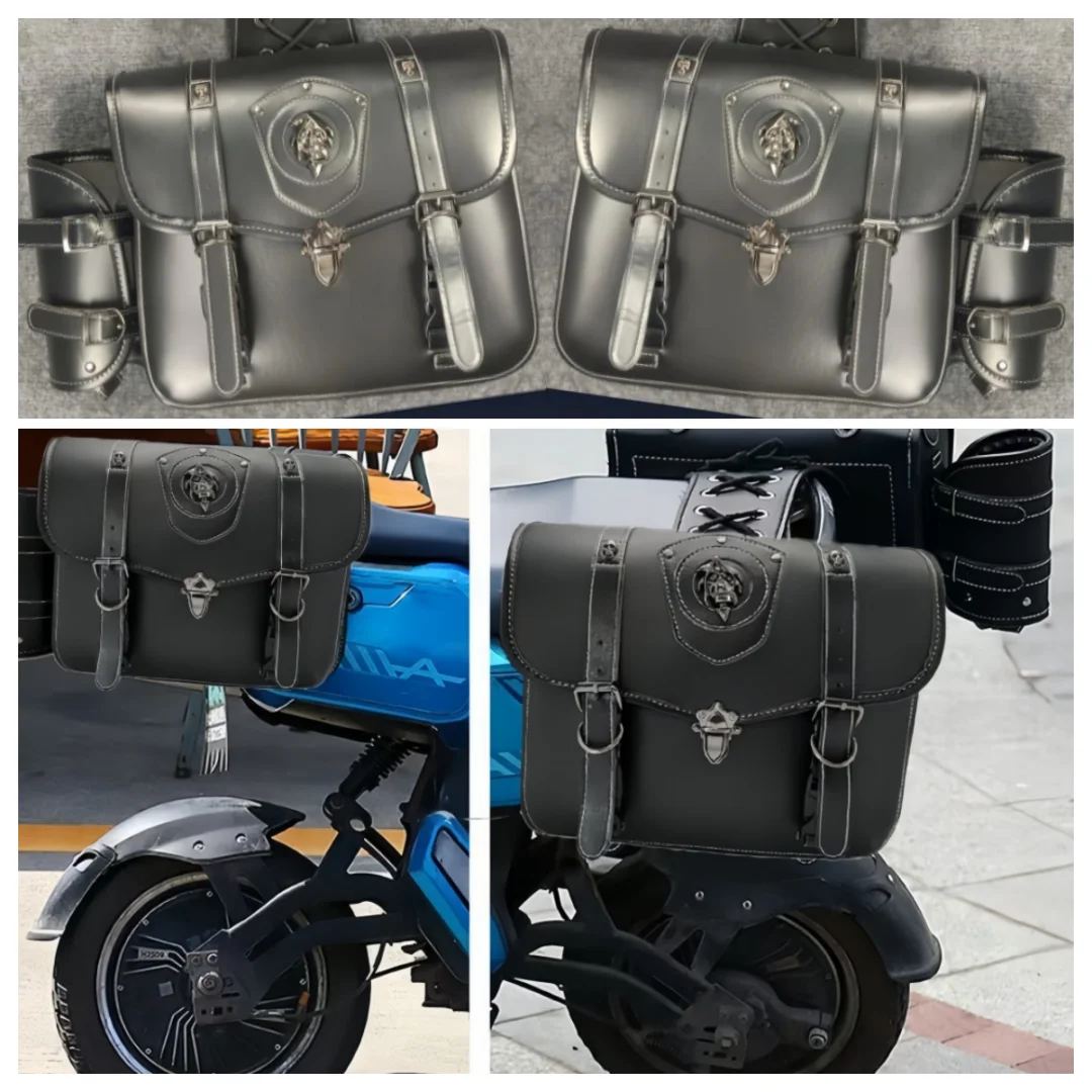 

Universal Retro Motorcycle Saddlebag Throwover Saddlebags for Harley XL883 Honda Yamaha Suzuki Large Capacity Black Side Bag