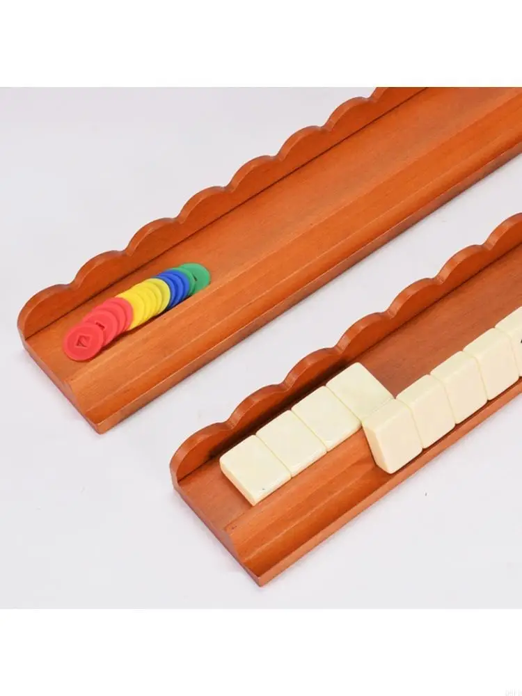   Multiuse 17inch Wooden Mahjong Rack with Pusher And Wavy Pattern For Enhanced Mahjong Gaming Tile Organizing