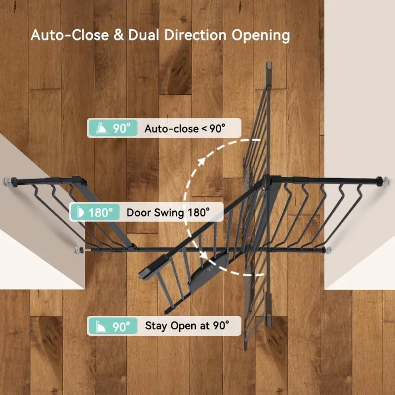 Детские ворота 29,5-48,4 дюйма с регулируемой дверью для кошек для лестниц, очень широкие ворота для собак с автоматическим закрытием и дверью для домашних животных