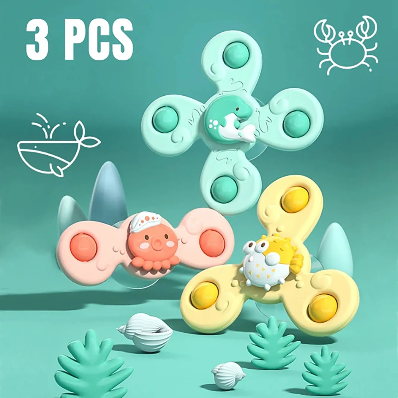 1Pcs/3Pcs/Ocean Baby Bath Toys Fun Bath Suction Cups Rotary Suction Cups Cartoon Rattle Uneasy Children Educational Toy Boy Gift