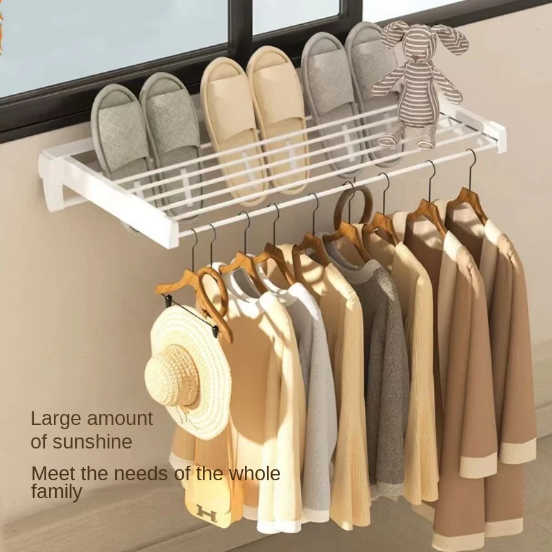 Telescopic clothes rack balcony artifact clothes drying and washing equipment indoor folding clothes rod aluminum alloy