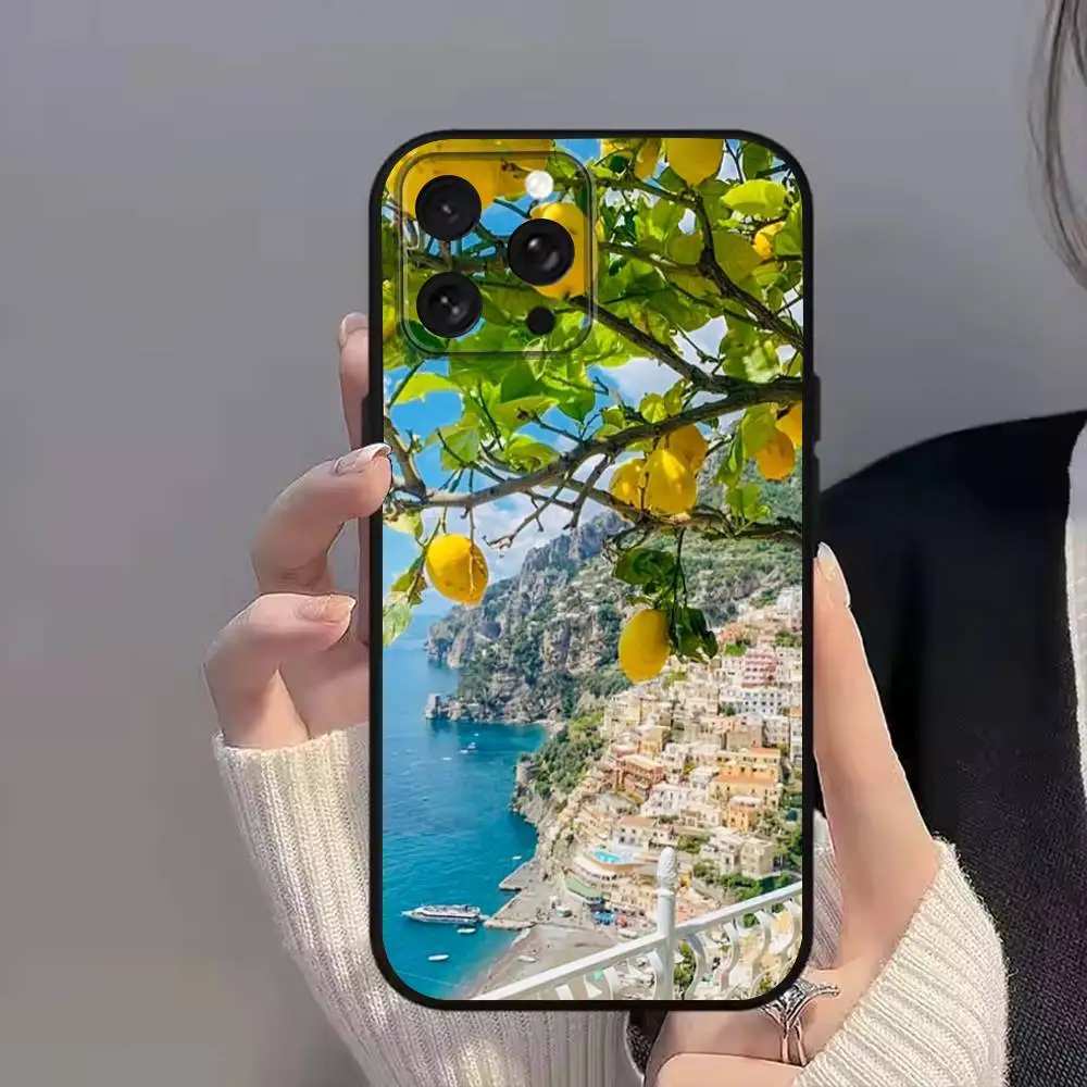 C-CoastS European Amalfi-es für iPhone 11,15,16,14,13,17,12,Pro,SE4,Plus,E,Max,Air,Mini Schwarz, stoßfeste Softcover-Handyhülle