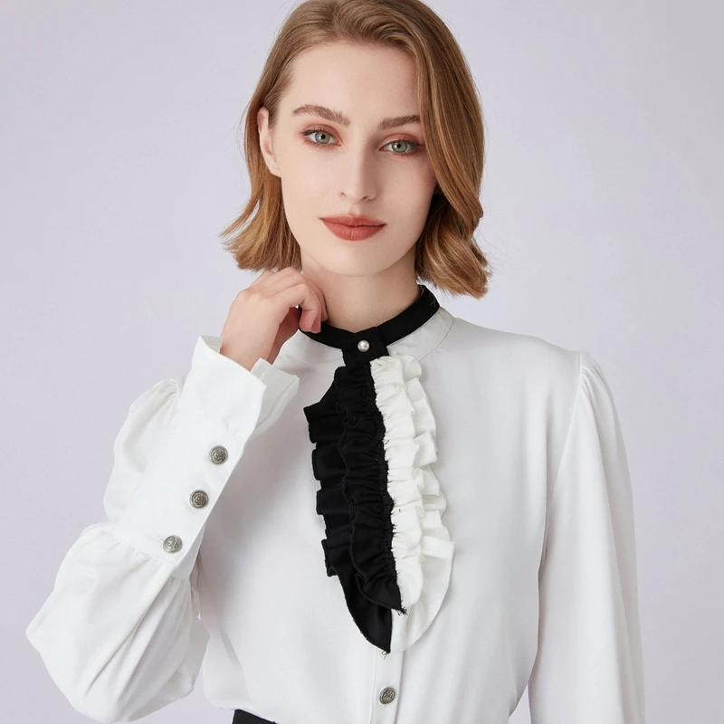 Black White Ruffled Collar Decorative Neckwear Detachable False Collar Women Shirt Necktie Cosplay Party Neck Accessories view 5