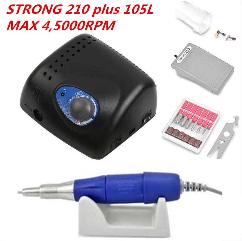 

45K Authent 65W Electric Nail Drill Machine Strong 210 plus 105L MAX 4,5000RPM 2.35mm Model Manicure Pedicure Nail File Bit