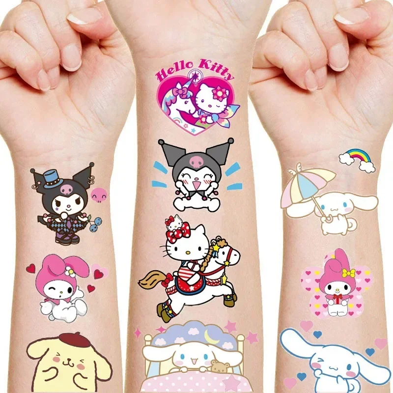 Kawaii Sanrio Hello Kitty Tattoo Stickers Anime Kouromi My Melody Cartoon Birthday Party Decorated Cosplay Washable Kids Gift