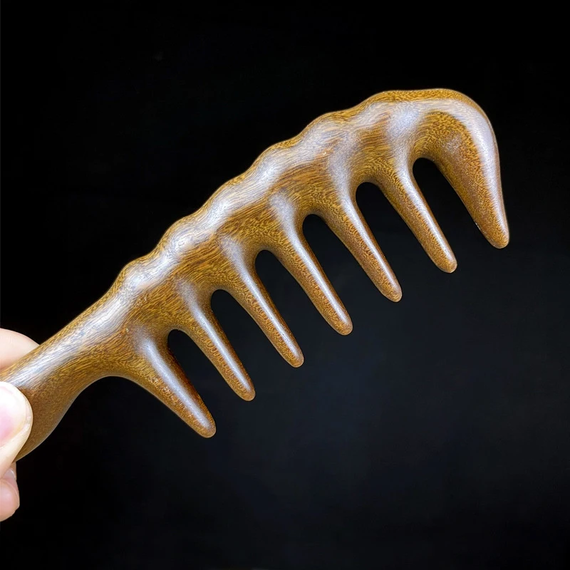 Multifunction Insert Teeth Massage Combs Wood Comb Head Meridian Natural Wood Long Handle-Comb