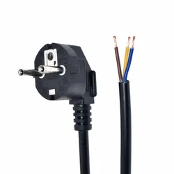 H05VV-F 3G 0.75mm Black AC Extension Cable Type E/F Germany European Male Plug Replacement open end power cord