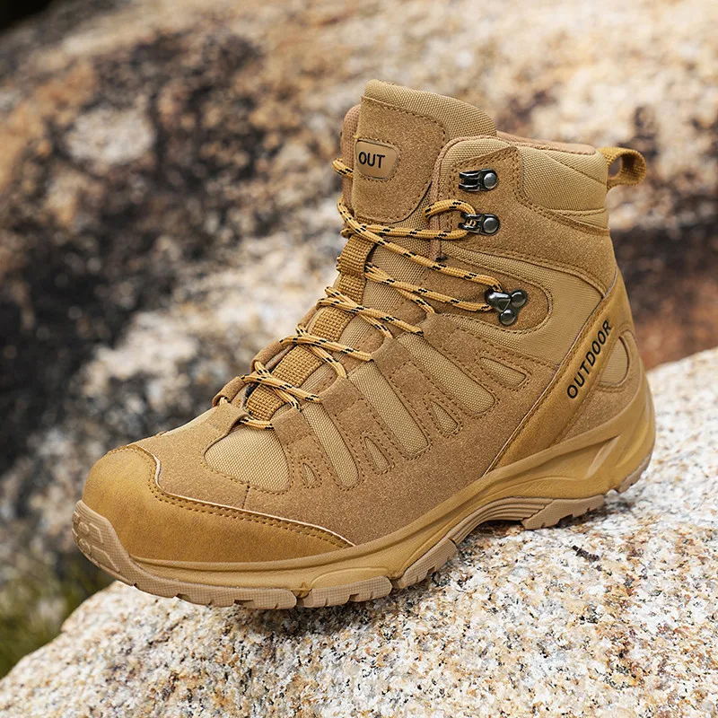 

2024 Autumn Yellow Hiking Boots Men Sport Outdoor Mountain Desert Boots Men Anti-slip Climbing Trekking Shoes Men Hunting Boots