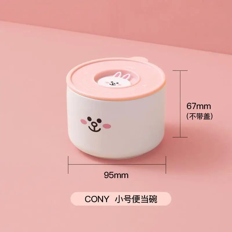 LINE FRIENDS Ceramic Freshness Bowl 3-Piece Set Cute Bento Lunch Box with Lid Sealed Microwave Oven for Office Workers