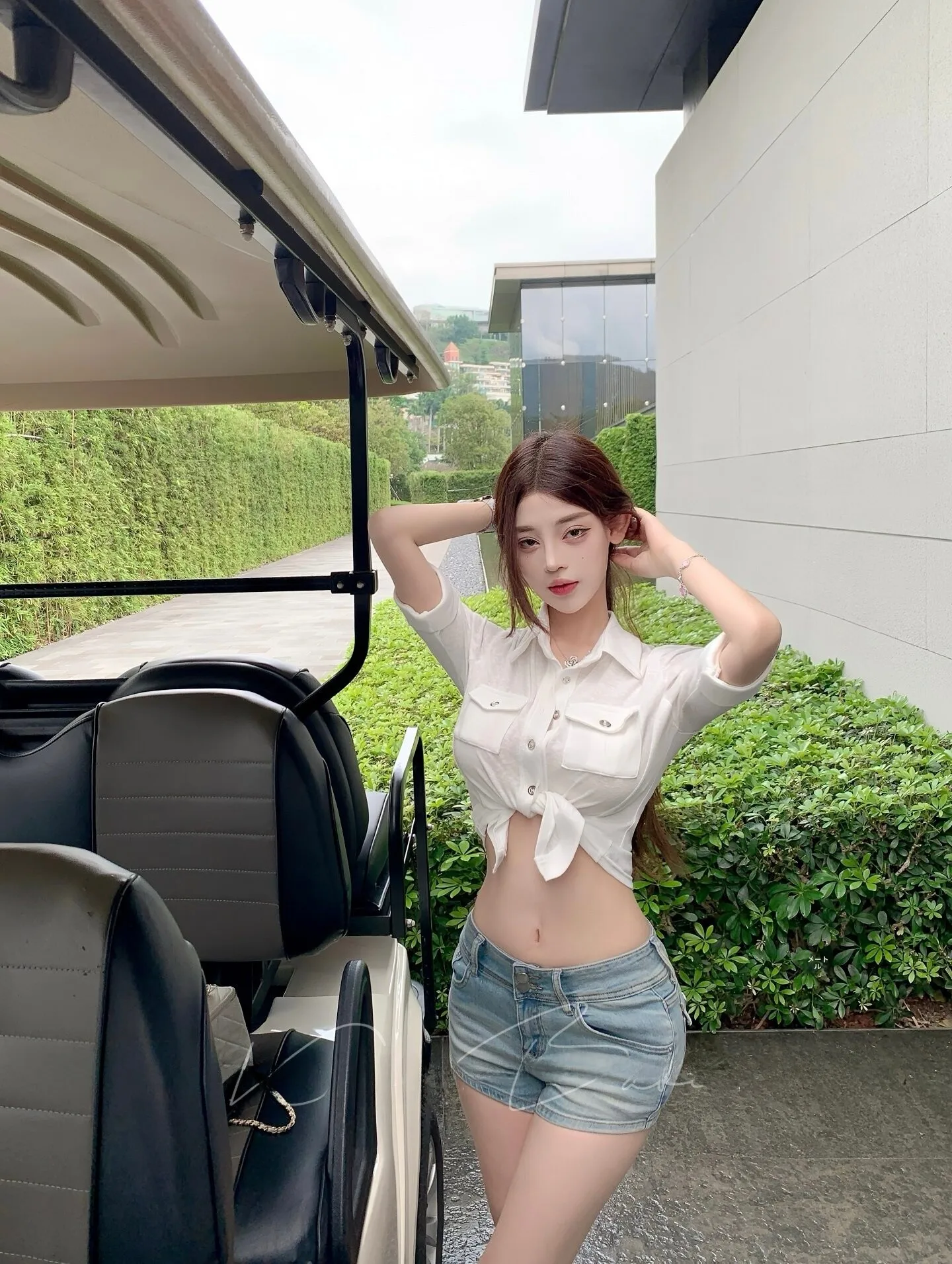 Light Blue Double Buckle High Waist Flared Jeans Shorts Vintage Washed Slimming Leg Lengthening All-Match Body Contouring Hot...