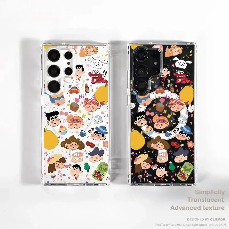 Cartoon MagFit Hard Clear Case for Samsung S24 Ultra Plus S23 Ultra S23 S22 Ultra S22+ S21FE S23FE Shock Resistant Cover