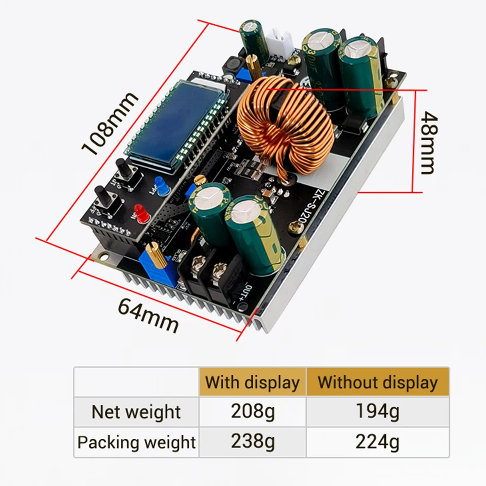 ZK-SJ20 300W 0-20A DC Buck Converter Variable DC1.4-79V Power Supply Module Adjustable Voltage Regulator Voltmeter Step-Down