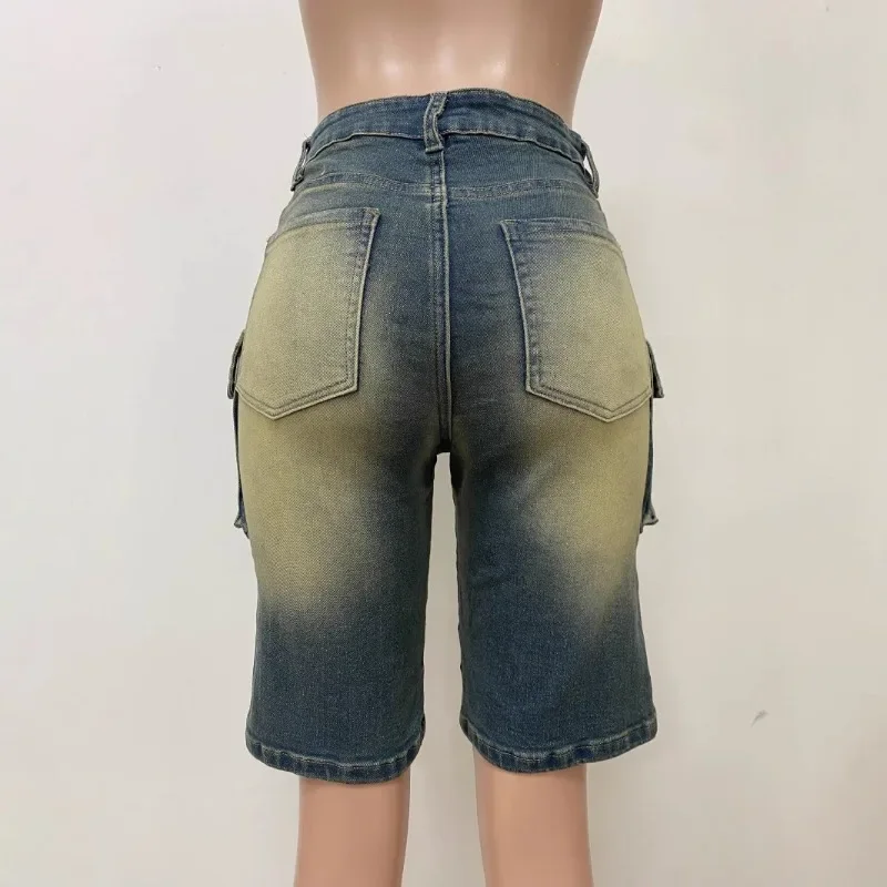 Cargo Denim Shorts for Women High Waist Zipper Fly Jeans 2025 Spring Summer New Popular Streetwear Casual Baggy Outfits Pants