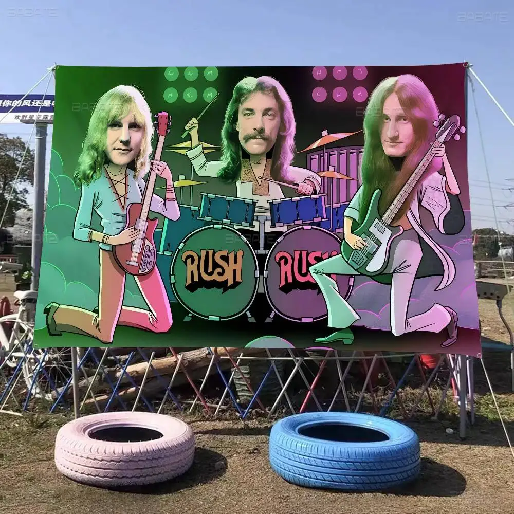 Famous R-RUSH ROCK BAND DIY Flag For Family Group Photo Living Room Home Dorm Decor Wall Art Decor Banner