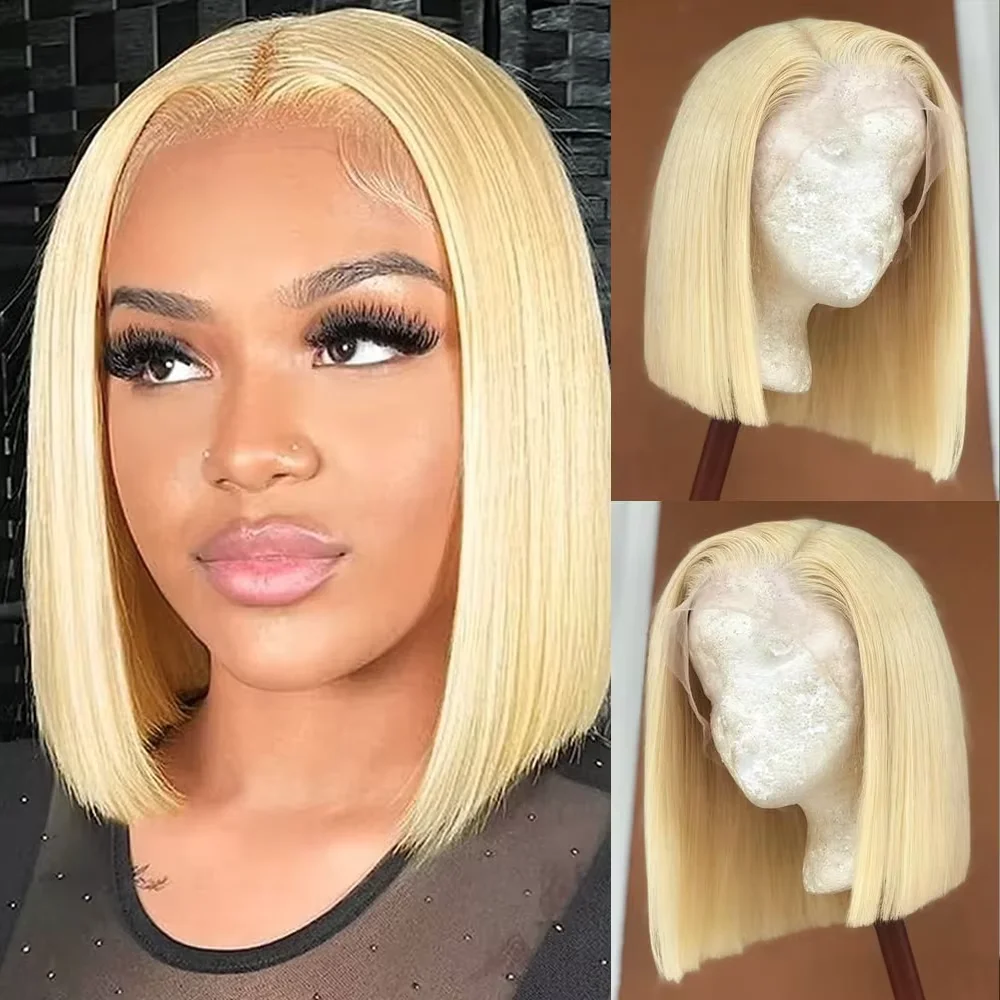 

Парик из натуральных волос 613 Blonde, 13x6 HD, прозрачный кружевной фронтальный, короткий прямой боб, 220% плотность