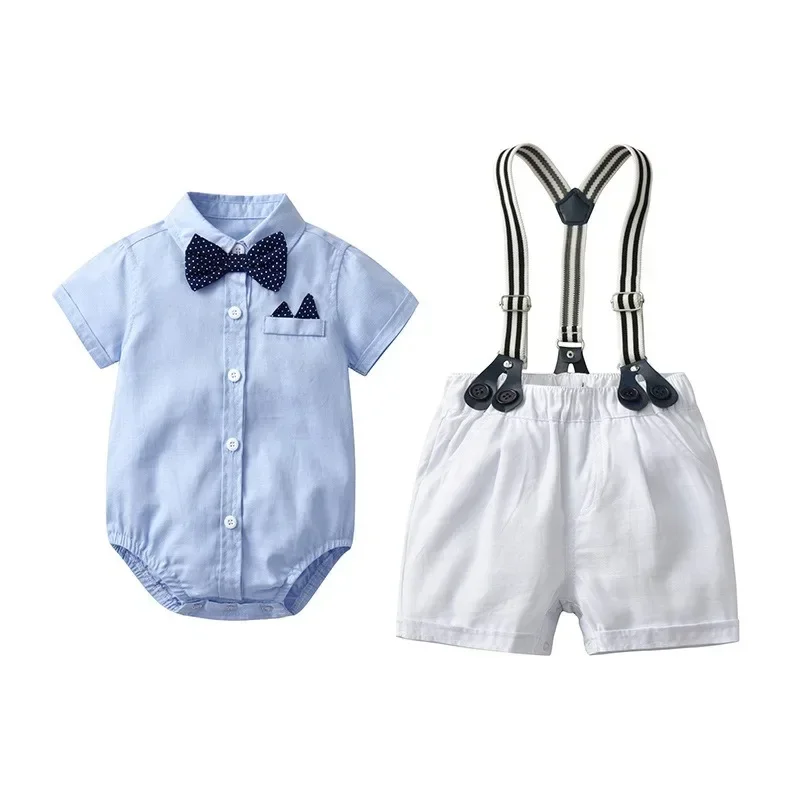 

Summer Fall Toddler Kids Bodysuit 1st Birthday Wedding Outfit Newborn Baby Boy Gentleman Romper Clothes Set with Bow Cotton